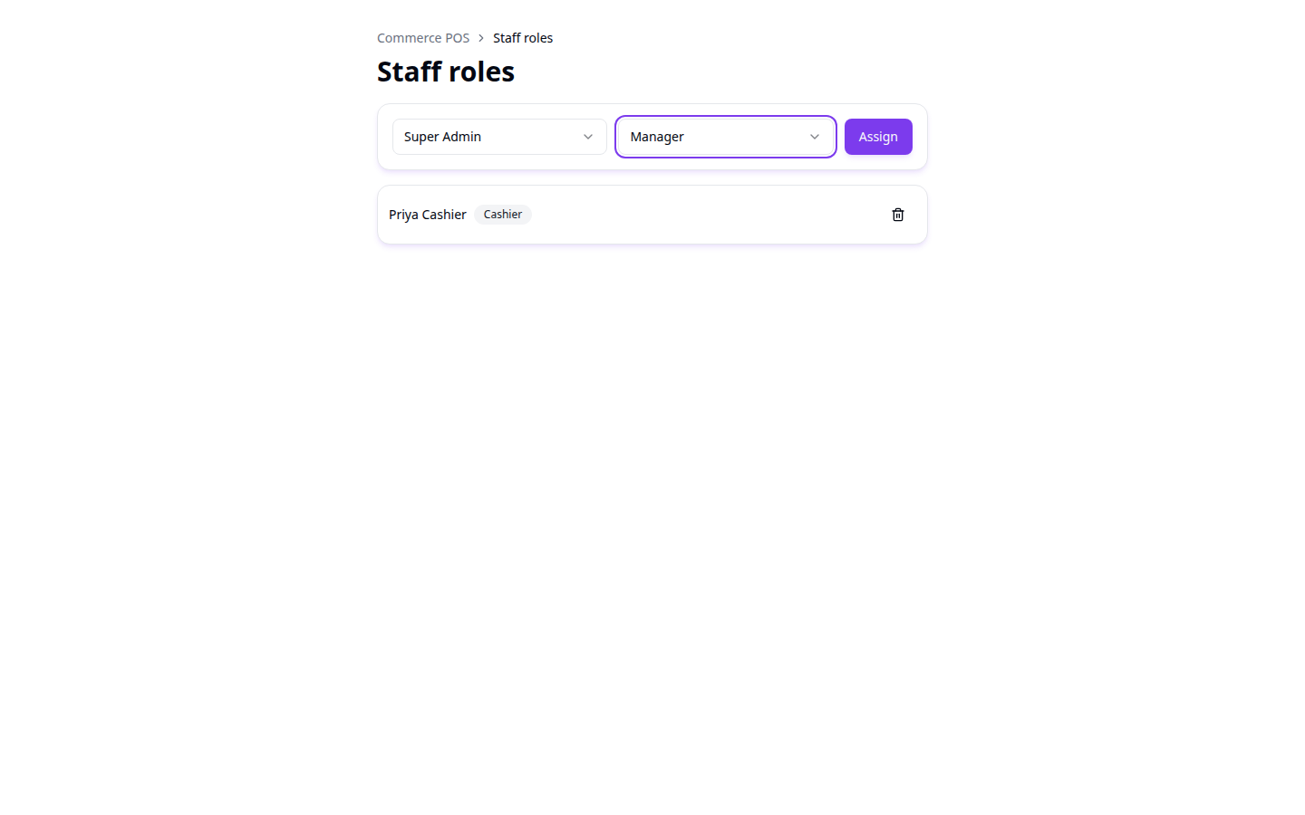 Personeelsrollenformulier met een medewerker en rol geselecteerd